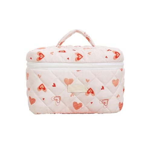 Wjsdsg Kosmetiktasche, Herzmuster, Make-up-Tasche für Damen und Mädchen, gesteppt, Baumwolle, großes Fassungsvermögen, mit Reißverschluss, Dunkelweiß, C, 25*17*2 Wjsdsg Kosmetiktasche, Herzmuster, Make-up-Tasche für Damen und Mädchen, gesteppt, Baumwolle, großes Fassungsvermögen, mit Reißverschluss, Dunkelweiß, C, 25*17*2 von Wjsdsg