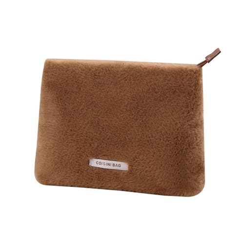 Wjsdsg Kosmetiktasche, Plüschtasche, kleine Make-up-Pinsel-Aufbewahrung für Handy, Lippenstift, Make-up, Damen, Mädchen, einfarbig, Reise-Kosmetiktasche, coffee, As shown von Wjsdsg