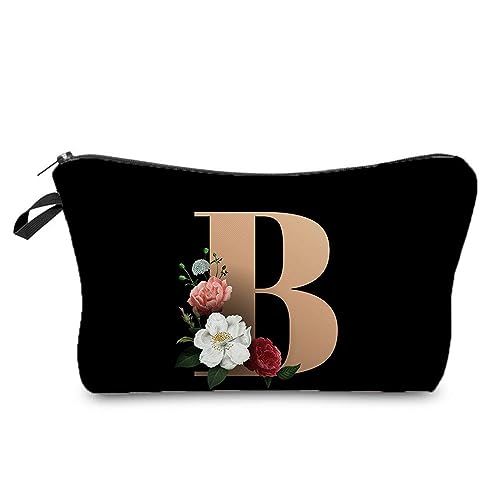 Wjsdsg Kosmetiktasche, bedruckt A-Z Buchstaben, Damen, Kosmetiktasche, 26 Drucke, Make-up, tragbar, Reise-Kulturbeutel, Zubehör-Organizer, Schwarz (B), 18*13.5cm von Wjsdsg