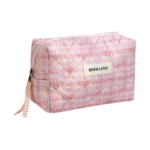 Wjsdsg Kosmetiktasche, gesteppte Kosmetiktasche, großes Fassungsvermögen, tragbare Make-up-Tasche, Kulturbeutel, ästhetischer Kulturbeutel für Damen und Mädchen, rose, As shown von Wjsdsg