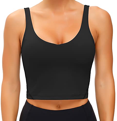 Wjustforu Damen Tank Top Gepolstert Sport BH Laufen Workout Yoga Crop Top, Schwarz, Medium von Wjustforu