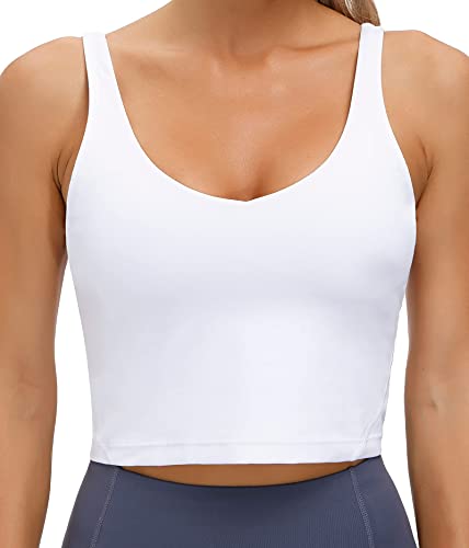 Wjustforu Damen Tank Top Gepolstert Sport BH Laufen Workout Yoga Crop Top, Weiss/opulenter Garten, small von Wjustforu