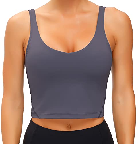 Wjustforu Damen Tank Top Gepolsterter Sport BH Laufen Workout Yoga Crop Top, Vintage Lila, Medium von Wjustforu