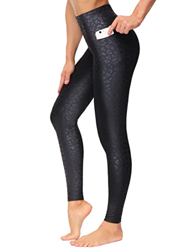 Wjustforu Hohe Taille Leggings Bauchkontrolle Yogahose Damen Workout Yoga Leggings mit Seitentasche - Schwarz - Groß von Wjustforu