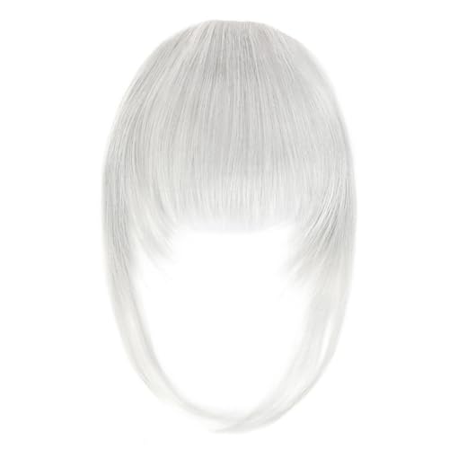 Wkclnfs Bangs Clip in 100% Remy Echthaar Fringe Bangs Extension Verlängerung natürliche Haarteil für Frauen Mädchen 12inch (silbergrau) von Wkclnfs