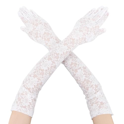 Spitzenhandschuhe Lange - Braut, Lackierte, Lace, Netz, Abend, Weiß - Damen Handstulpen von Wkjeneare