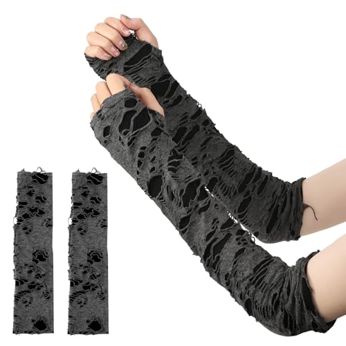 Wkjeneare Schwarze Punkhandschuhe,Punk Fingerlose Spinnennetz Spitzenhandschuhe,Schwarze Fingerlos Armwärmer Zerrissene Handschuhe,Für Halloween Karneval Fasching Party Cosplay Outfit von Wkjeneare