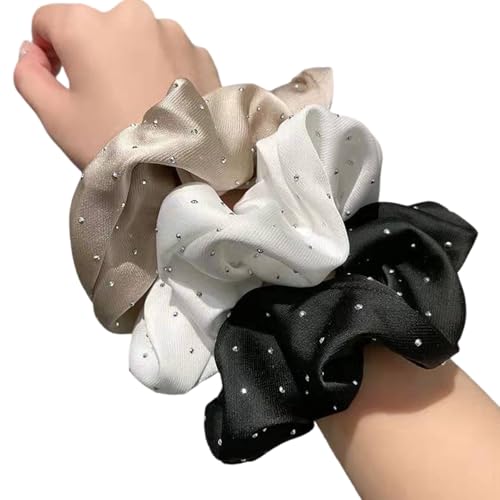 3pcs Strasssteine ​​verschönerte Scrunchie Ruffled Stoffponytailhalter Große Perlen Haarbindungen Für Tägliche Verwendung Oder Partys Premium Scunchies Geschenkset von Wkldjf