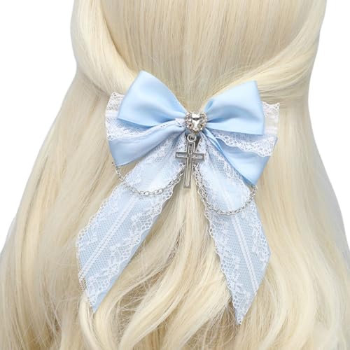 Punk-Haarspange mit gekreuzter Kette, Spitze, Schleife, Haarspangen, Pferdeschwanz-Halter für weibliche Halloween, Haarstyling-Zubehör von Wkldjf