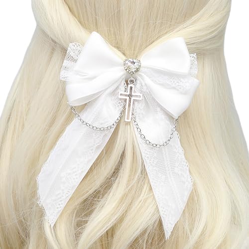 Punk-Haarspange mit gekreuzter Kette, Spitze, Schleife, Haarspangen, Pferdeschwanz-Halter für weibliche Halloween, Haarstyling-Zubehör von Wkldjf