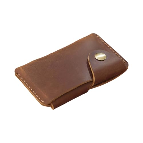 Retro Kartenetui Geldbörse Leder Halter mit Knopfverschluss Münzgeldbörse Halter Herren und Damen Retro Geldbörse Münzbörse mit Schnappverschluss für Damen und Herren, braun von Wkldjf