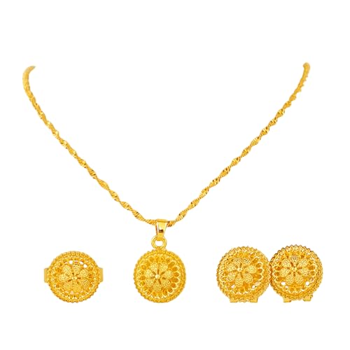Wkldjf Elegantes Goldener Farbschmuck Stilvolles Accessoire Mit Halskettenohrringen Und Ringen Für Braut Und Besondere Anlässe von Wkldjf