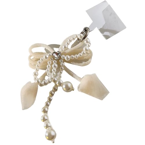 Wkldjf Raffinierter Bogenknoten Form Telefon Charme Spitze Bowtie Keychain Mit Kunstperlenbag Accessoire Für Modebegeisterte von Wkldjf