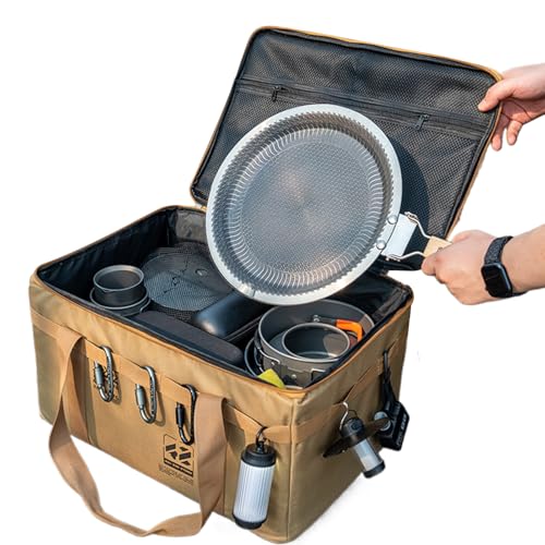 Wlikmjg Camping Aufbewahrungstasche - Organizer Tragtasche Mit Unterteilungen - 30L Ergonomischer Tragegriff Faltbare Reisetasche Wasserdicht Für Getränke, Töpfe, Kocher, von Wlikmjg