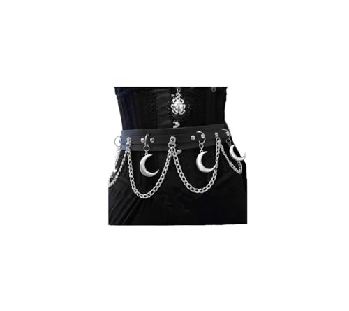 Mondgürtel mit Ledergürtel, Gothic-Stil, modisches Geschirr, Party-Schmuck, Zubehör für Damen und Mädchen, mittelgroß, Schwarz, Leder Mondgürtel mit Ledergürtel, Gothic-Stil, modisches Geschirr, Party-Schmuck, Zubehör für Damen und Mädchen, mittelgroß, Schwarz, Leder von Wloisc