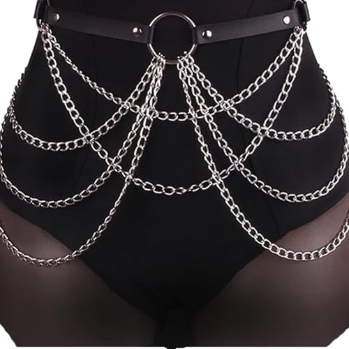 Wloisc Gothic-Kettengürtel für Damen, schwarz, Körper-Taillenkette, Dessous, sexy Punk, Rave, Zubehör, Festival-Gürtel, Gothic-Geschirr, Fit For Waist Size :, Legierung, Kein Edelstein von Wloisc