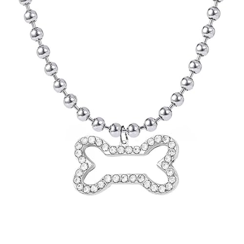 Wloisc Punk Choker Y2k Silber Gothic Choker für Frauen Strass Hund Knochen Anhänger Kugelkette Halskette Wloisc Punk Choker Y2k Silber Gothic Choker für Frauen Strass Hund Knochen Anhänger Kugelkette Halskette von Wloisc