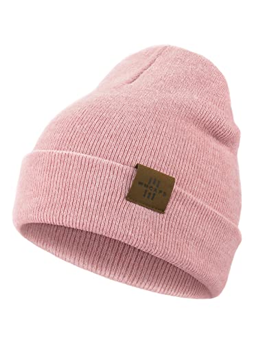 Beanie für Kinder, Dehnbare Kinder Thermo Isolierte Wolly Mütze mit Turn Up für Jungen und Mädchen, Doppelschicht für Winter Herbst, Leder Rosa, One size von Wmcaps