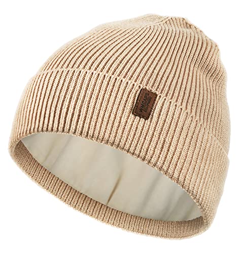 Wmcaps Beanie Mütze, Herren Winter Warme Unisex Wintermütze Strickmütze Dehnbare Weiche Wollmütze mit Bündchen und Dickem Warmem Futter Geschenke für Freundin männer Frauen (Beige von Wmcaps