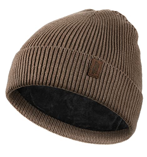 Wmcaps Beanie Mütze, Herren Winter Warme Unisex Wintermütze Strickmütze Dehnbare Weiche Wollmütze mit Bündchen und Dickem Warmem Futter Geschenk für Freundin männer Frauen (Braun) von Wmcaps