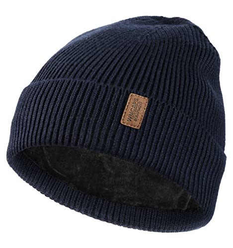 Wmcaps Beanie Mütze, Herren Winter Warme Unisex Wintermütze Strickmütze Dehnbare Weiche Wollmütze mit Bündchen und Dickem Warmem Futter Geschenke für Freundin männer Frauen （Navy Blau von Wmcaps