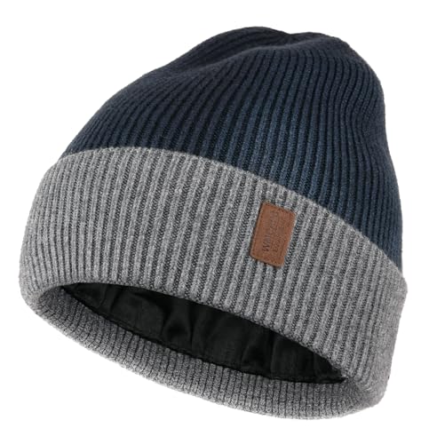 Wmcaps Beanie Mütze, Herren Winter Warme Unisex Wintermütze Strickmütze Dehnbare Weiche Wollmütze mit Bündchen und Dickem Warmem Futter Geschene für Freundin männer Frauen (Tie-dye Hellgrau) von Wmcaps