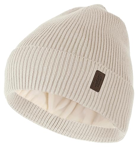 Wmcaps Beanie Mütze, Herren Winter Warme Unisex Wintermütze Strickmütze Dehnbare Weiche Wollmütze mit Bündchen und Dickem Warmem Futter Geschenk für Freundin männer Frauen (Weiß) von Wmcaps