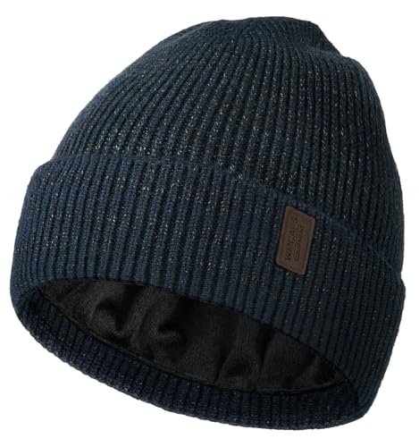 Wmcaps Beanie Mütze, Herren Winter Warme Unisex Wintermütze Strickmütze Dehnbare Weiche Wollmütze mit Bündchen und Dickem Warmem Futter Geschenke für Freundin männer Frauen, Marineblau/Dunkelgrau von Wmcaps