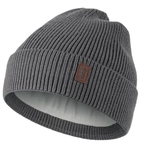 Wmcaps Beanie Mütze, Herren Winter Warme Unisex Wintermütze Strickmütze Dehnbare Weiche Wollmütze mit Bündchen und Dickem Warmem Futter Geschenke für Freundin männer Frauen, Anthrazitgrau von Wmcaps