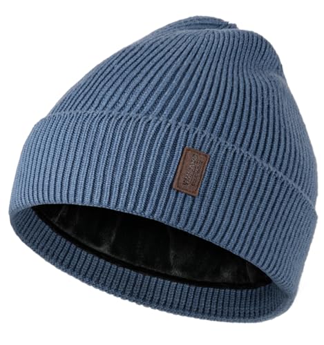Wmcaps Beanie Mütze, Herren Winter Warme Unisex Wintermütze Strickmütze Dehnbare Weiche Wollmütze mit Bündchen und Dickem Warmem Futter Geschenke für Freundin männer Frauen, Blau von Wmcaps