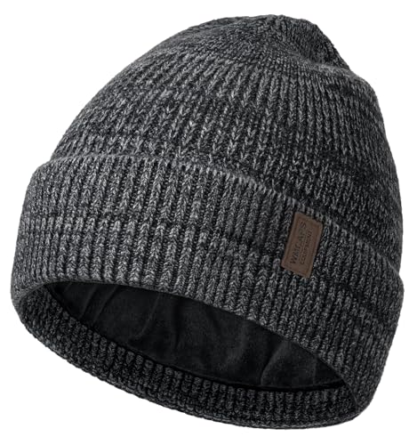 Wmcaps Beanie Mütze, Herren Winter Warme Unisex Wintermütze Strickmütze Dehnbare Weiche Wollmütze mit Bündchen und Dickem Warmem Futter Geschenke für Freundin männer Frauen, Dunkelgrau/Grau von Wmcaps