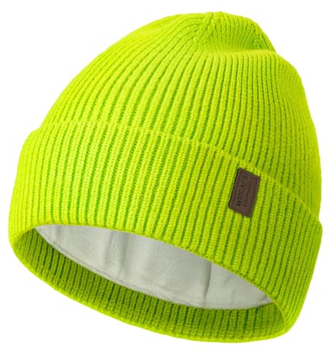 Wmcaps Beanie Mütze, Herren Winter Warme Unisex Wintermütze Strickmütze Dehnbare Weiche Wollmütze mit Bündchen und Dickem Warmem Futter Geschenke für Freundin männer Frauen, Neongrün von Wmcaps
