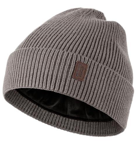 Wmcaps Beanie Mütze, Herren Winter Warme Unisex Wintermütze Strickmütze Dehnbare Weiche Wollmütze mit Bündchen und Dickem Warmem Futter Geschenke für Freundin männer Frauen, Rauchgrau von Wmcaps