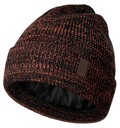 Wmcaps Beanie Mütze, Herren Winter Warme Unisex Wintermütze Strickmütze Dehnbare Weiche Wollmütze mit Bündchen und Dickem Warmem Futter Geschenke für Freundin männer Frauen, Schwarz/Orange von Wmcaps