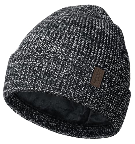 Wmcaps Beanie Mütze, Herren Winter Warme Unisex Wintermütze Strickmütze Dehnbare Weiche Wollmütze mit Bündchen und Dickem Warmem Futter Geschenke für Freundin männer Frauen, Schwarz/Weiß von Wmcaps