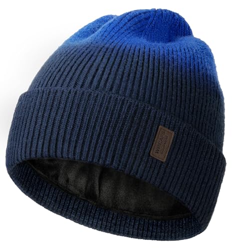 Wmcaps Beanie Mütze, Herren Winter Warme Unisex Wintermütze Strickmütze Dehnbare Weiche Wollmütze mit Bündchen und Dickem Warmem Futter Geschenke für Freundin männer Frauen, Tie-Dye Blau von Wmcaps