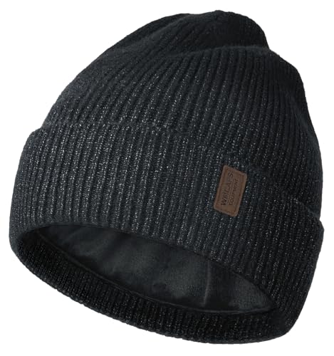 Wmcaps Beanie Mütze, Herren Winter Warme Unisex Wintermütze Strickmütze Dehnbare Weiche Wollmütze mit Bündchen und Dickem Warmem Futter Geschenke für Freundin männer Frauen, Tie-Dye Schwarz Dunkelgrau von Wmcaps
