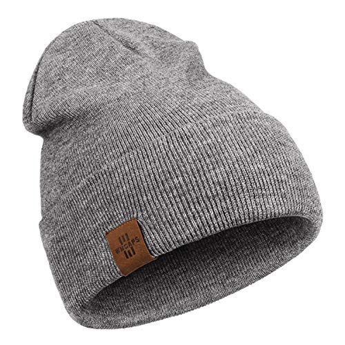 Wmcaps Classics Mütze Herren Damen, Unisex Wintermütze Beanie Leatherpatch Strickmütze, One Size, Geschenke für Männer Frauen (hellgrau) von Wmcaps