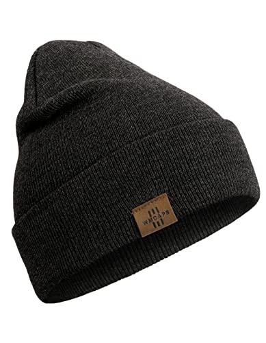 Wmcaps Classics Unisex Mütze, Mütze Damen, Leatherpatch Strickmütze, Long Beanie Cap für Damen und Herren, Das Ganze Jahr, Weicher Stoff, One Size (Schiefer Grau) von Wmcaps