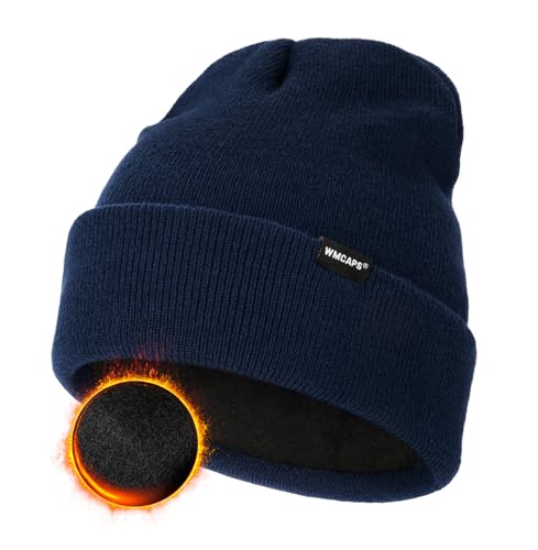 Wmcaps Klassische Mütze Herren Damen, Warm Fleece Wintermütze Strickmütze Winter Warme, Weich Stretchy, Atmungsaktiv Unisex Beanie für Damen Herren Geschenke für Männer Frauen Coole Sachen, Marineblau von Wmcaps