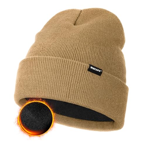 Wmcaps Klassische Mütze Herren Damen, Warm Fleece Wintermütze Strickmütze Winter Warme, Weich Stretchy, Atmungsaktiv Unisex Beanie für Herren Geschenke Männer Frauen, Kamelgelb von Wmcaps