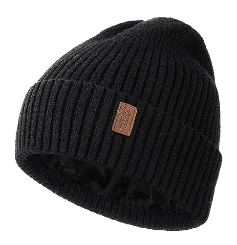 Wmcaps Mütze Herren Winter, Thermo Strickmützen für Herren, Warme Fleece Laufmütze Beanie Damen Herrenmütze Winter, Winddichte Wintermütze Männer Gefütterte Unisex-Mütze(Schwarz) von Wmcaps