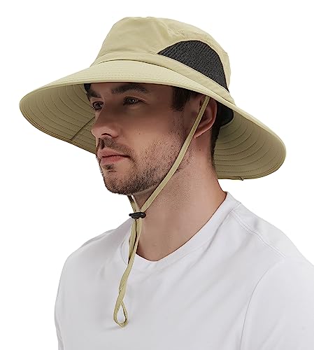 Wmcaps Sonnenhut Herren UV Schutz, Breite Krempe Wanderhut Damen Outdoor, Faltbar Safari Sonnenschutz Hut（Khaki） von Wmcaps