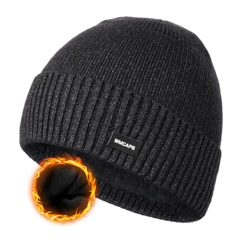 Wmcaps Winter Beanie Mütze, Wintermütze Herren mit Bündchen und Dickem Warmem Futter Warme Wollmütze Strickmütze Bequeme Weiche Stulpenmütze Geschenke für Männer Frauen, Dunkelgrau von Wmcaps