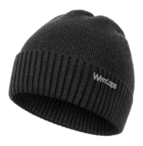 Wmcaps Wintermütze, Mütze Herren Damen Strickmütze Winter Cuffed Plain Hat Komfortabel Atmungsaktiv Weich Stretchy Warm Mütze mit Reflektierendem Logo Geschenke für Männer Frauen, Dunkelgrau von Wmcaps