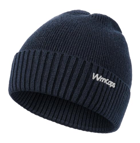 Wmcaps Wintermütze, Mütze Herren Damen Strickmütze Winter Cuffed Plain Hat Komfortabel Atmungsaktiv Weich Stretchy Warm Mütze mit Reflektierendem Logo Geschenke für Männer Frauen, Marineblau von Wmcaps