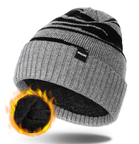 Wmcaps Wintermütze Herren, Thermo Winter Beanie Mütze Herren und Damen, Weiche Wollmütze mit Bündchen, Gestreifte Strickmütze Warme Stretchy Plüsch Ski Mütze Männer(Hellgrau) von Wmcaps