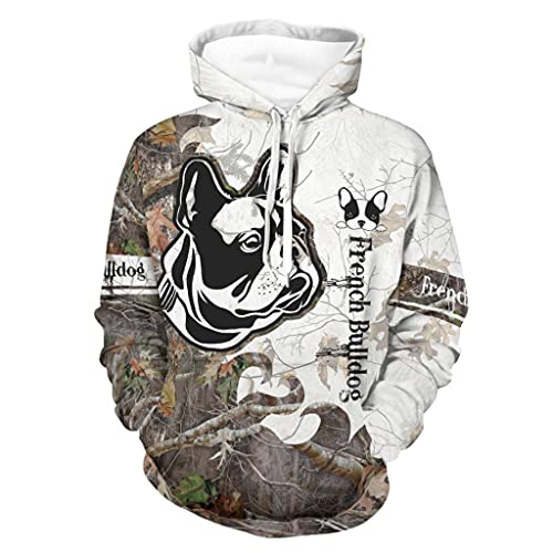 Wmeyiseyiy Forest der französischen Bulldogge Unisex Kapuzenpullover mit Taschen Hoody Sweatjacke Langarm Kapuzenpulli Sweatshirt Mit Kapuze Atmungsaktiv Pullover White L von Wmeyiseyiy