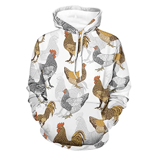 Wmeyiseyiy Huhn Unisex Kapuzenpullover mit Taschen Hooded Sweat Sweatjacke Langarm Kapuzenpulli Sweatshirt Gemütlich Pullover Kapuzen White XL von Wmeyiseyiy