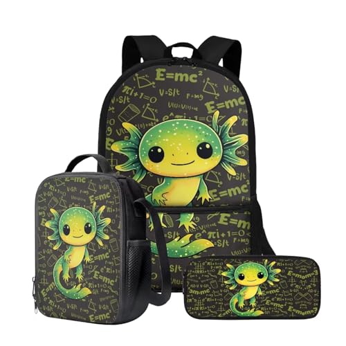 Wnbucioht 3 in 1 Rucksack Kinder Jugendliche mit Kühltasche Lunch Bag Stiftehalter Schulrucksack Set, Axolotl Carino, Taglia unica, schulranzen set von Wnbucioht